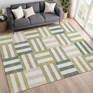 HomeRoots 8' X 10' Sage Ivory And Taupe Geometric Area Rug – Washable, Durable, Indoor/Outdoor Versatility! 659793