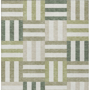 HomeRoots 9' X 12' Stylish Sage Ivory Taupe Geometric Rug – Durable, Washable for Indoor/Outdoor Spaces! 659794