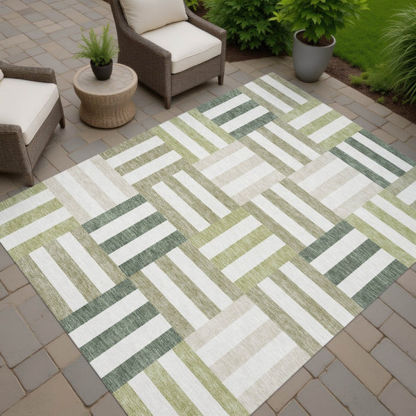 HomeRoots 10' Stylish Sage Ivory Taupe Geometric Washable Area Rug - Indoor/Outdoor Comfort for High-Traffic Spaces 659795