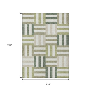 HomeRoots 10' Stylish Sage Ivory Taupe Geometric Washable Area Rug - Indoor/Outdoor Comfort for High-Traffic Spaces 659795
