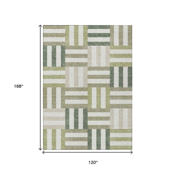 HomeRoots 10' Stylish Sage Ivory Taupe Geometric Washable Area Rug - Indoor/Outdoor Comfort for High-Traffic Spaces 659795