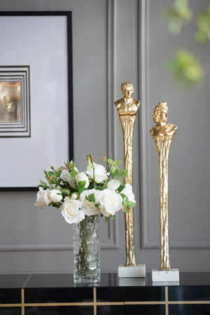 English Elm 5.5X5.5X28" Elongated Gold Roman Statue - Elegant Sculptural Accent On Polished White Marble Base W2078P172358