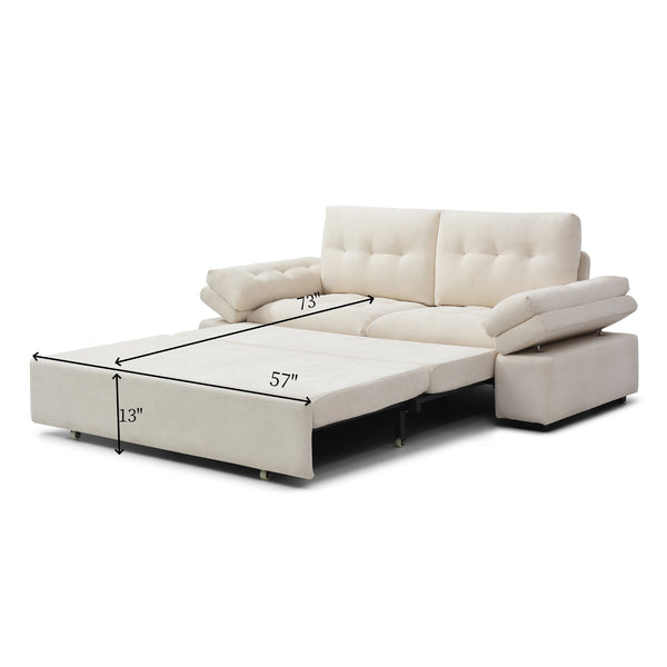 English Elm Sleeper 3-in-1 Convertible Linen Chaise Sofa Bed with Teddy Fabric, Supportive Cushions & Armrest Adjustability Beige W1117S00128