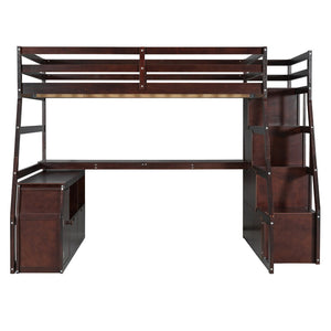 English Elm Full Size Kids Loft Bed with Integrated Desk Seven Drawers and Open Shelving Espresso LT000649AAP-3