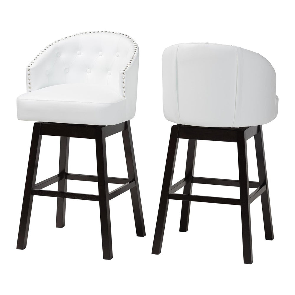 Baxton Studio Baxton Studio Avril Swivel Barstool Set - Modern White Faux Leather & Stylish Nailhead Trim BBT5210A1-BS-White