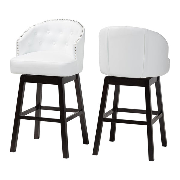 Baxton Studio Baxton Studio Avril Swivel Barstool Set - Modern White Faux Leather & Stylish Nailhead Trim BBT5210A1-BS-White