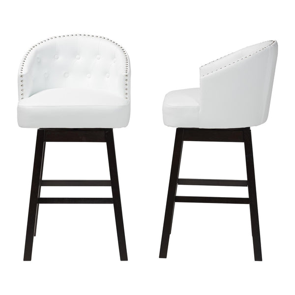 Baxton Studio Baxton Studio Avril Swivel Barstool Set - Modern White Faux Leather & Stylish Nailhead Trim BBT5210A1-BS-White
