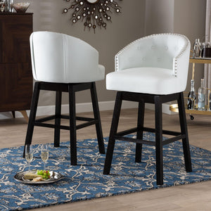 Baxton Studio Baxton Studio Avril Swivel Barstool Set - Modern White Faux Leather & Stylish Nailhead Trim BBT5210A1-BS-White