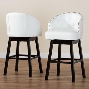 Baxton Studio Baxton Studio Avril Swivel Barstool Set - Modern White Faux Leather & Stylish Nailhead Trim BBT5210A1-BS-White