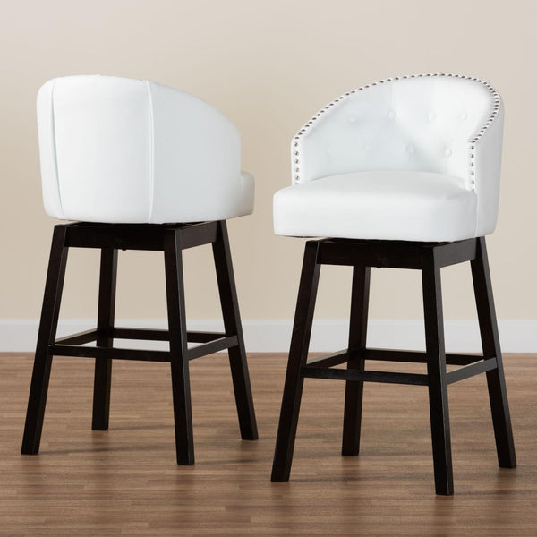 Baxton Studio Baxton Studio Avril Swivel Barstool Set - Modern White Faux Leather & Stylish Nailhead Trim BBT5210A1-BS-White