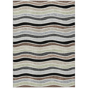 HomeRoots 9' Durable Black, Pewter & Ivory Striped Washable Area Rug for Indoor/Outdoor Spaces, Modern Decor 659800