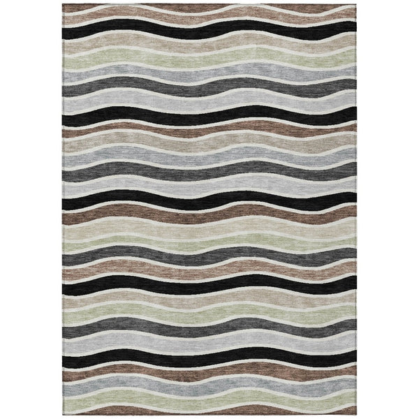 HomeRoots 9' Durable Black, Pewter & Ivory Striped Washable Area Rug for Indoor/Outdoor Spaces, Modern Decor 659800