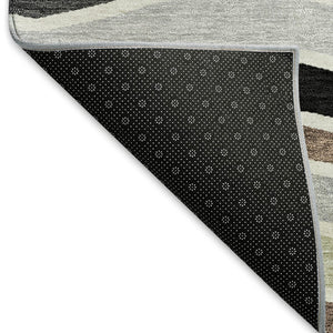 HomeRoots 9' Durable Black, Pewter & Ivory Striped Washable Area Rug for Indoor/Outdoor Spaces, Modern Decor 659800