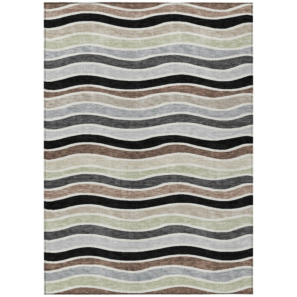 HomeRoots 10' Striped Washable Area Rug in Black, Pewter & Ivory - Durable Indoor/Outdoor Style for Any Space 659801