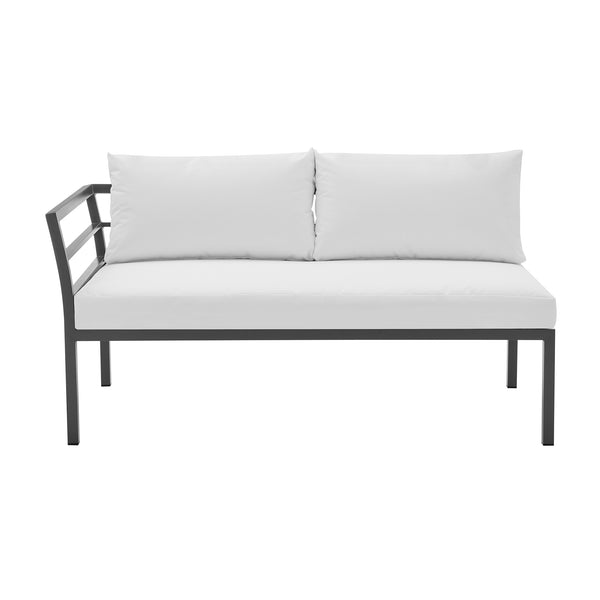 English Elm Sunnyside Outdoor 5-Piece Conversation Set Seats 6 with Waterproof Cushions, UV-Resistant Steel Frame and Slatted Coffee Table White B365S00105