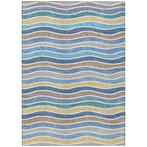 HomeRoots 8' X 10' Blue Ivory Gold Striped Area Rug – Durable, Washable, Stylish for Indoor & Outdoor Spaces 659805