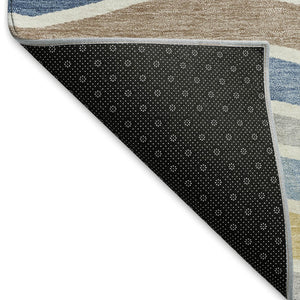 HomeRoots 8' X 10' Blue Ivory Gold Striped Area Rug – Durable, Washable, Stylish for Indoor & Outdoor Spaces 659805
