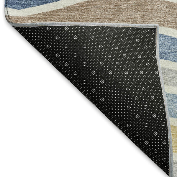 HomeRoots 8' X 10' Blue Ivory Gold Striped Area Rug – Durable, Washable, Stylish for Indoor & Outdoor Spaces 659805