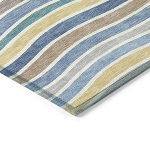 HomeRoots 10' Stylish Blue, Ivory & Gold Striped Washable Area Rug - Durable Indoor/Outdoor Design for Versatile Use 659807