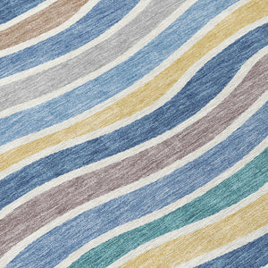 HomeRoots 10' Stylish Blue, Ivory & Gold Striped Washable Area Rug - Durable Indoor/Outdoor Design for Versatile Use 659807