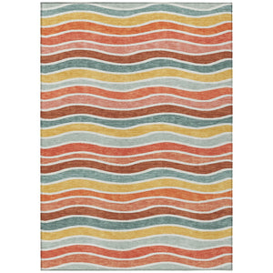 HomeRoots 5' X 8' Coral Gold Peach Striped Indoor Outdoor Rug - Durable, Washable, Stain-Resistant Design! 659809