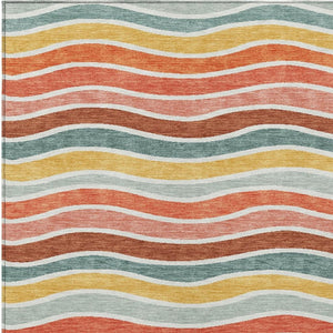 HomeRoots 5' X 8' Coral Gold Peach Striped Indoor Outdoor Rug - Durable, Washable, Stain-Resistant Design! 659809
