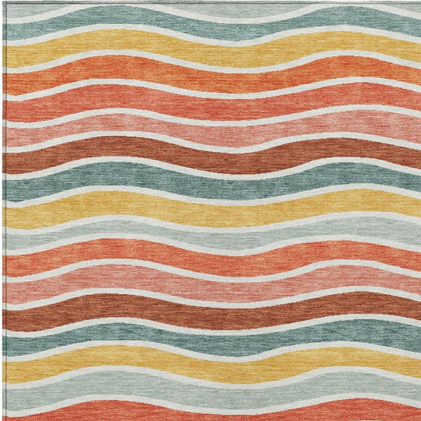 HomeRoots 5' X 8' Coral Gold Peach Striped Indoor Outdoor Rug - Durable, Washable, Stain-Resistant Design! 659809