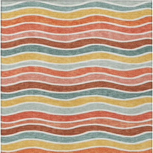 HomeRoots 8' X 10' Coral Gold Peach Striped Washable Area Rug - Stylish, Durable, Perfect for Indoor & Outdoor Use 659811