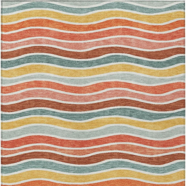 HomeRoots 8' X 10' Coral Gold Peach Striped Washable Area Rug - Stylish, Durable, Perfect for Indoor & Outdoor Use 659811
