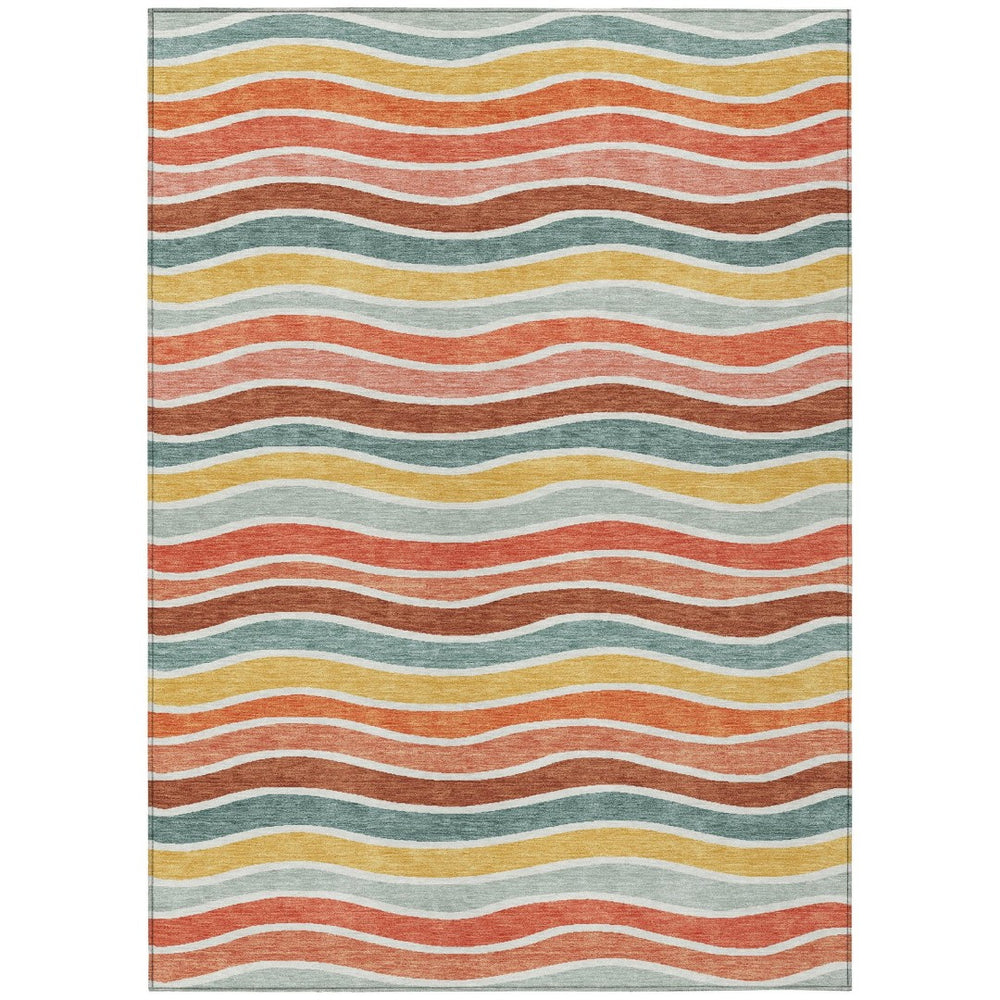 HomeRoots 8' X 10' Coral Gold Peach Striped Washable Area Rug - Stylish, Durable, Perfect for Indoor & Outdoor Use 659811