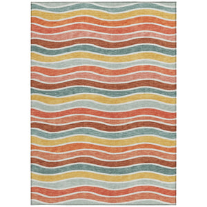 HomeRoots 9' Coral Gold Peach Striped Washable Area Rug – Durable Indoor/Outdoor Style for High-Traffic Spaces 659812