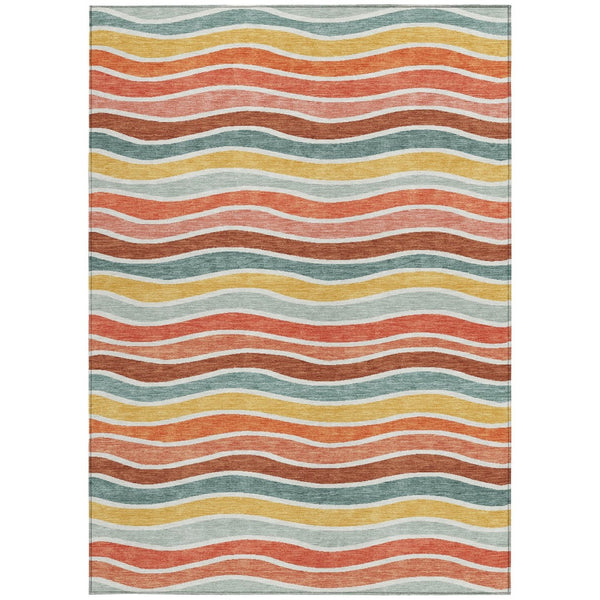 HomeRoots 9' Coral Gold Peach Striped Washable Area Rug – Durable Indoor/Outdoor Style for High-Traffic Spaces 659812