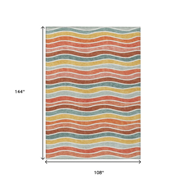 HomeRoots 9' Coral Gold Peach Striped Washable Area Rug – Durable Indoor/Outdoor Style for High-Traffic Spaces 659812