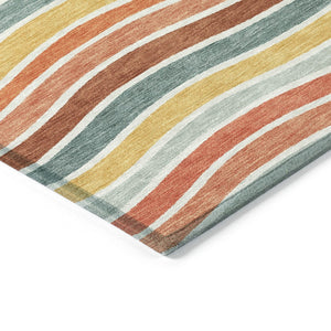 HomeRoots 9' Coral Gold Peach Striped Washable Area Rug – Durable Indoor/Outdoor Style for High-Traffic Spaces 659812