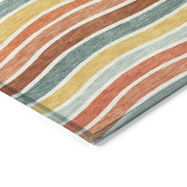 HomeRoots 9' Coral Gold Peach Striped Washable Area Rug – Durable Indoor/Outdoor Style for High-Traffic Spaces 659812
