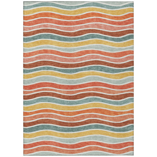HomeRoots 10' Coral Gold & Peach Striped Indoor Outdoor Area Rug – Durable, Washable, Perfect for Any Space 659813