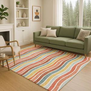 HomeRoots 10' Coral Gold & Peach Striped Indoor Outdoor Area Rug – Durable, Washable, Perfect for Any Space 659813