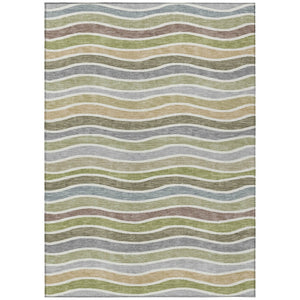 HomeRoots 5' Stylish Striped Washable Area Rug in Fern Green, Ivory & Wheat - Durable for Indoor & Outdoor Use 659815