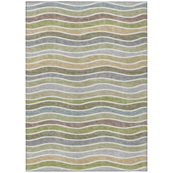 HomeRoots 5' Stylish Striped Washable Area Rug in Fern Green, Ivory & Wheat - Durable for Indoor & Outdoor Use 659815