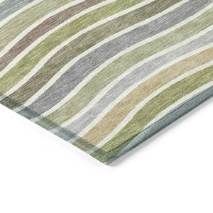 HomeRoots 8' Stylish Round Striped Rug in Fern Green, Ivory & Wheat – Durable, Washable for Indoor/Outdoor Use 659816