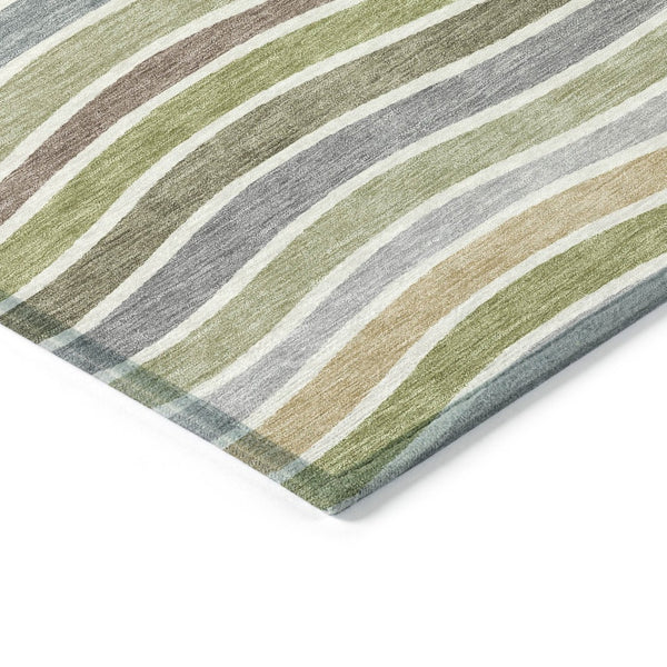 HomeRoots 8' Stylish Round Striped Rug in Fern Green, Ivory & Wheat – Durable, Washable for Indoor/Outdoor Use 659816
