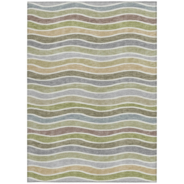 HomeRoots 8' X 10' Washable Fern Green and Ivory Striped Area Rug - Durable, Stain-Resistant for Indoor/Outdoor Use 659817