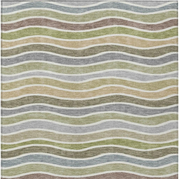 HomeRoots 8' X 10' Washable Fern Green and Ivory Striped Area Rug - Durable, Stain-Resistant for Indoor/Outdoor Use 659817