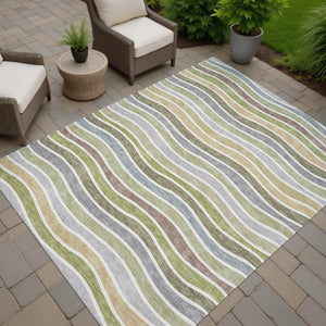 HomeRoots 9' Stylish Striped Washable Indoor Outdoor Area Rug in Fern Green, Ivory & Wheat - Durable & Versatile 659818