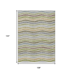 HomeRoots 9' Stylish Striped Washable Indoor Outdoor Area Rug in Fern Green, Ivory & Wheat - Durable & Versatile 659818