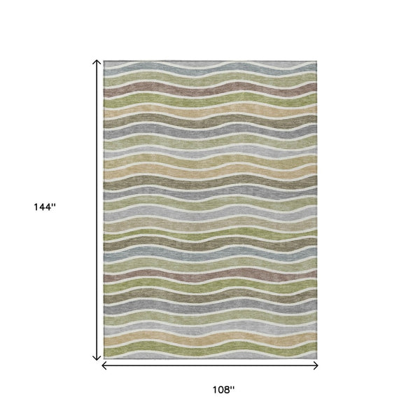 HomeRoots 9' Stylish Striped Washable Indoor Outdoor Area Rug in Fern Green, Ivory & Wheat - Durable & Versatile 659818