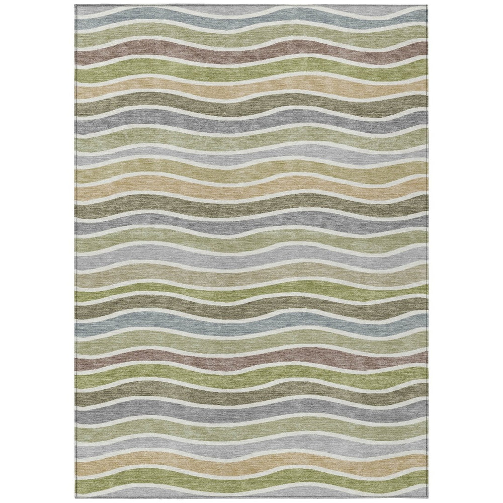 HomeRoots 10' Striped Fern Green Area Rug - Washable Indoor/Outdoor Durable Design for High-Traffic Spaces 659819