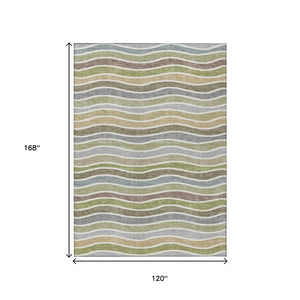 HomeRoots 10' Striped Fern Green Area Rug - Washable Indoor/Outdoor Durable Design for High-Traffic Spaces 659819