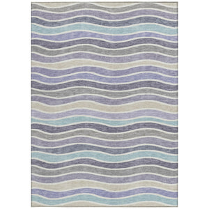 HomeRoots 5' Stylish Lavender Tan Ivory Striped Indoor Outdoor Rug - Durable, Washable, Stain-Resistant Design 659821