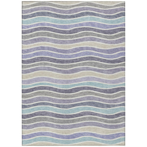 HomeRoots 5' Stylish Lavender Tan Ivory Striped Indoor Outdoor Rug - Durable, Washable, Stain-Resistant Design 659821